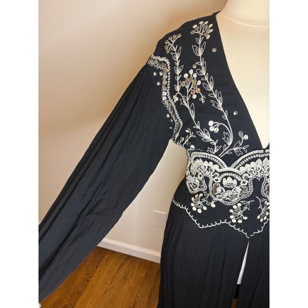 Free People Highline Skyline Maxi Top Black Embroidered Sequin Boho Festival S - Picture 5 of 10